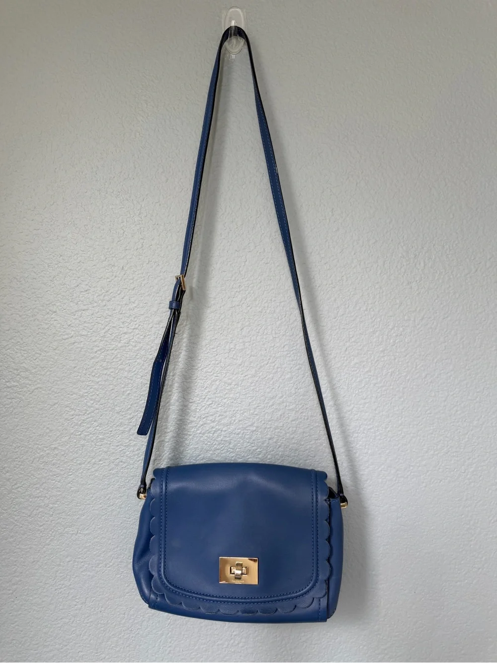 kate spade Blue Scalloped Leather Crossbody with Gold Turn-Lock